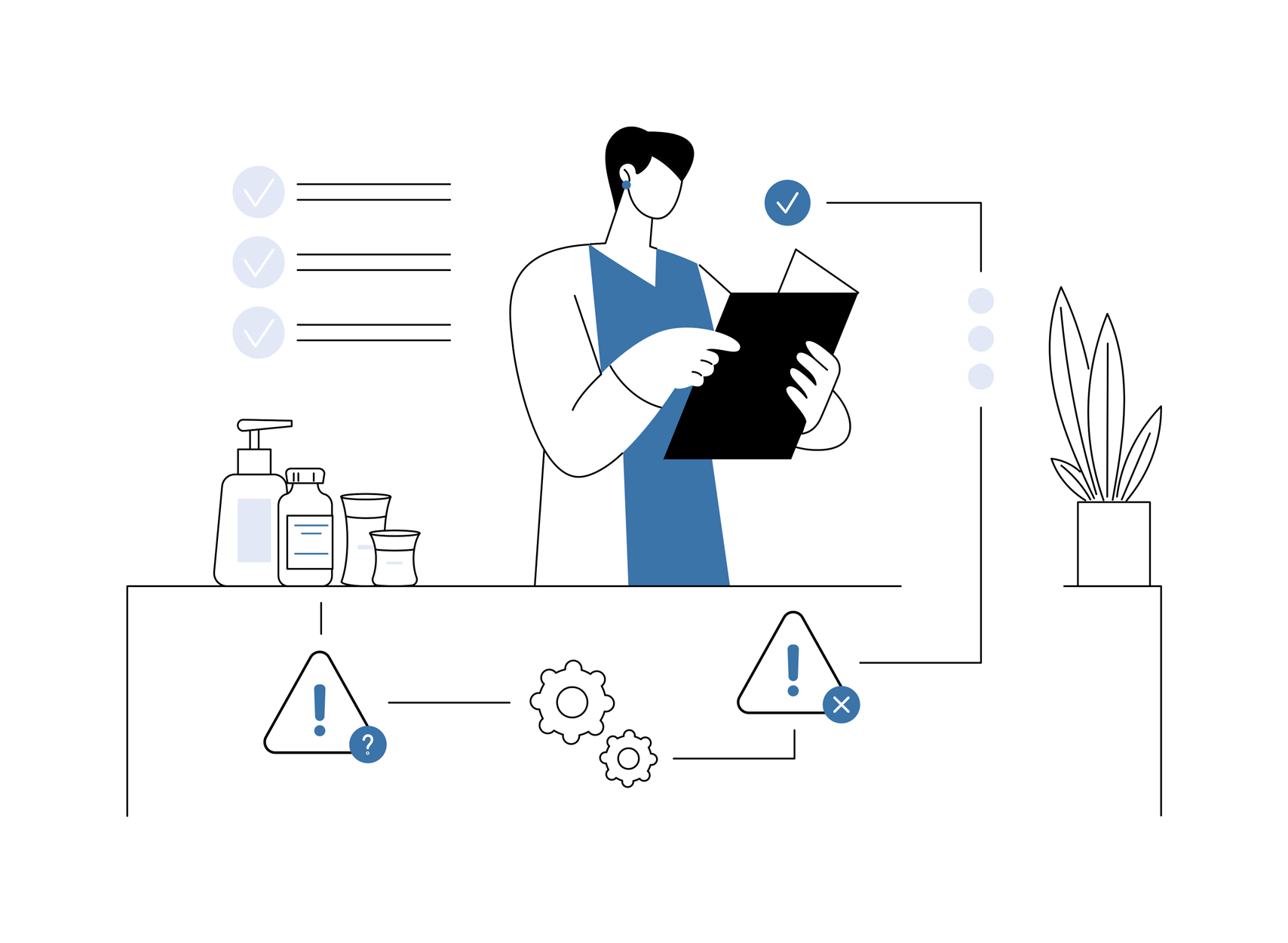 Stylized representation of a laboratory worker during product safety control