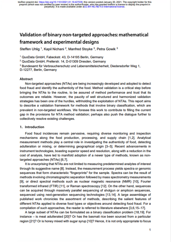 Validation of binary non-targeted approaches: mathematical frameworks and experimental designs