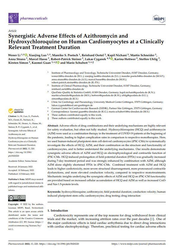 Synergistic Adverse Effects of Azithromycin and Hydroxychloroquine on Human Cardiomyocytes at a Clinically Relevant Treatment Duration